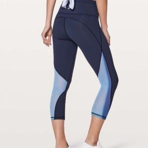 Lululemon Mix & Mesh High Rise Crop Legging 21" Navy Blue Size 4 Cropped